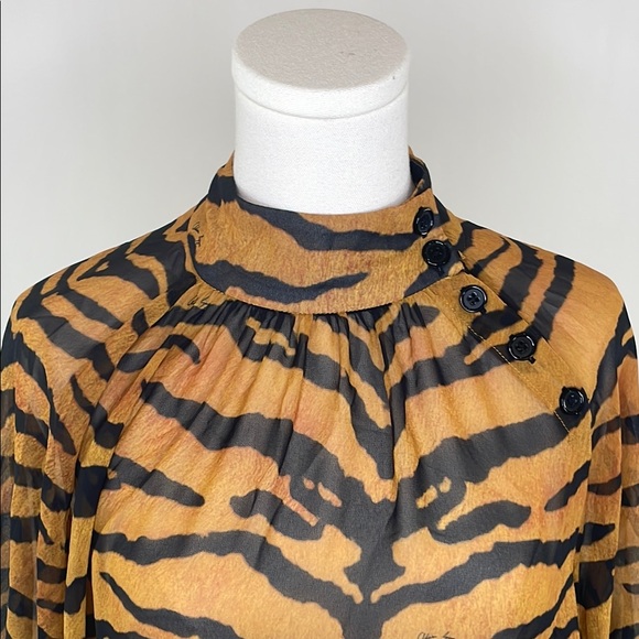 Adam Lippes Collective Tiger Print Mock Neck Blouse, 2 - Picture 14 of 15